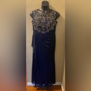 David's Bridal Navy Maxi Dress with Gold Detailing